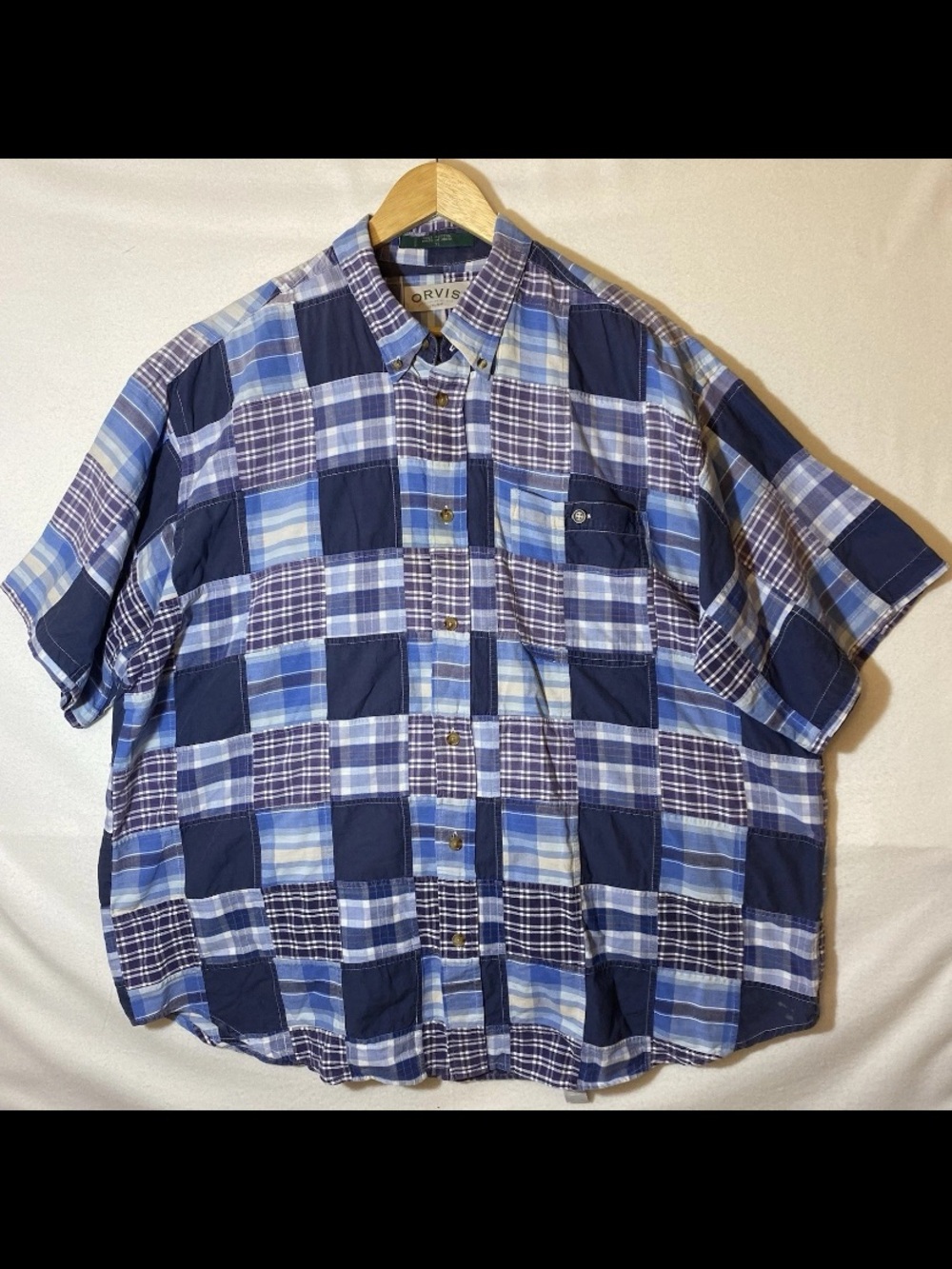 Orvis Blue Patchwork Plaid Short-Sleeve Button-Down Shirt Size XL